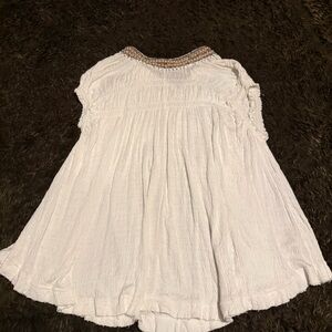 Free People White Embellished Neckline Babydoll Top